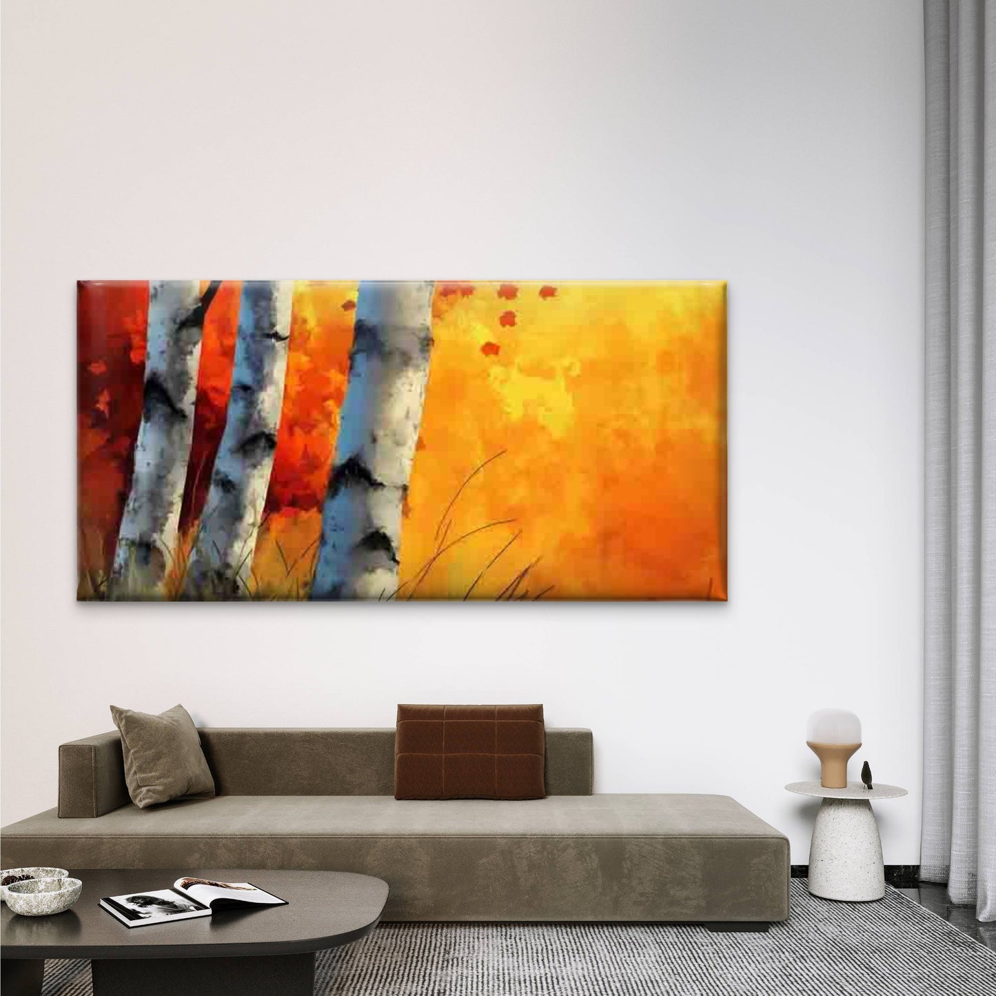Golden-Yellow White Birch Trunk Wall Art Canvas Office Home Room Framed 120x60cmWall Art Canvas Office Home Room Framed 120x60cm