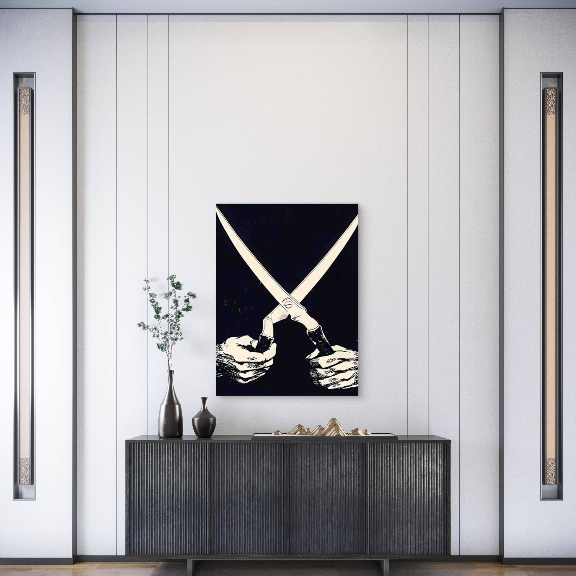 Bohemian Punk Art Cross Scissor Palm 60x90cm Metal Print Ready to Hang - Bella Home Decor