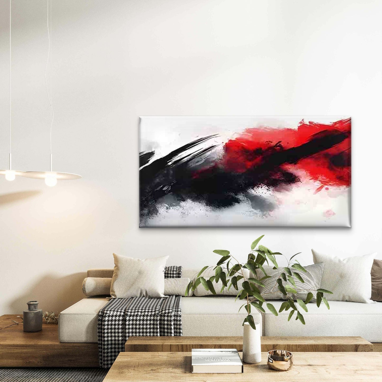 Abstract with Red And Black Wall Art Canvas Office Home Room Framed 120x60cm - Bella Home Decor