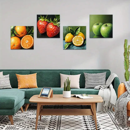 4pcs Fruit Canvas Art Prints, Wall Art Canvas Framed