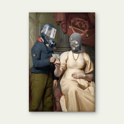 Urban Renaissance Gas Mask Grey Balaclava Cash 40x60cm Metal Print Ready to Hang
