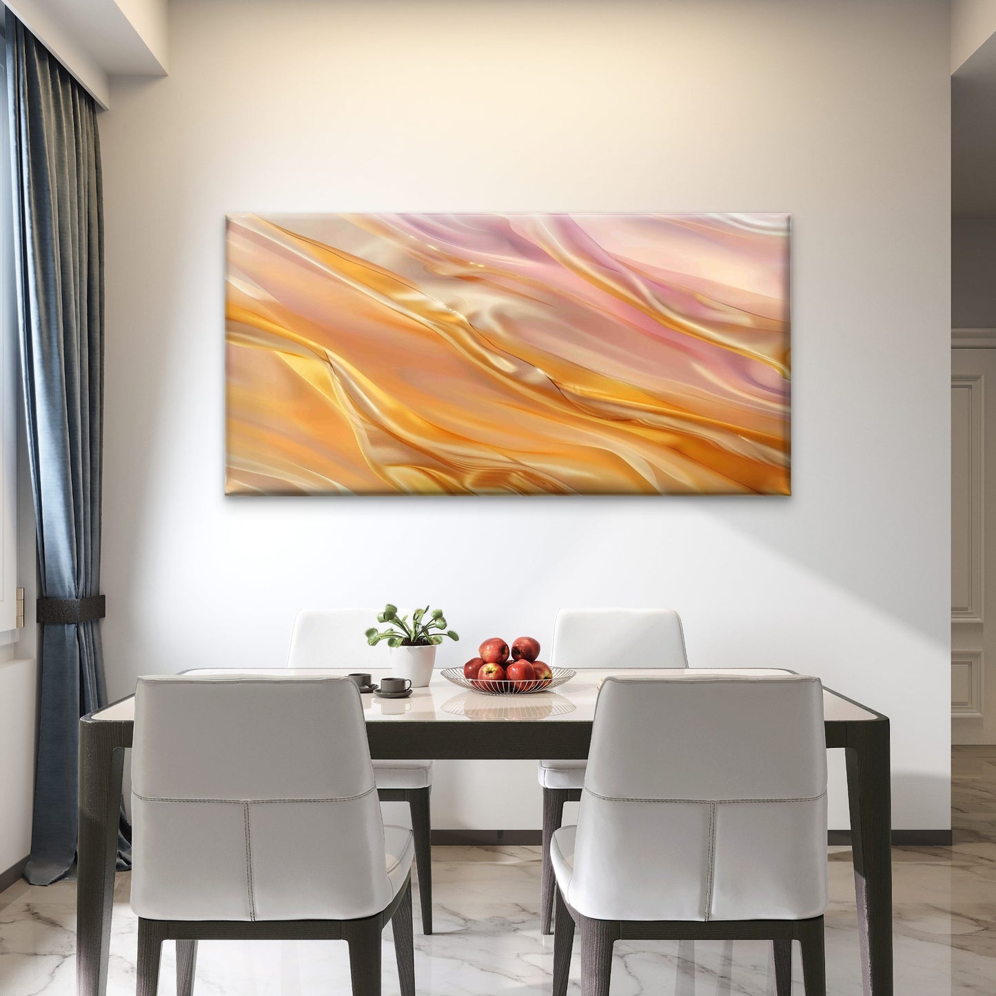 Peach Metallic Satin Ripple Wall Art Canvas Office Home Room Framed 120x60cm - Bella Home Decor
