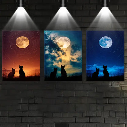 3pcs Featuring Moonlit Cats In Serene Metal Print Ready to Hang Art