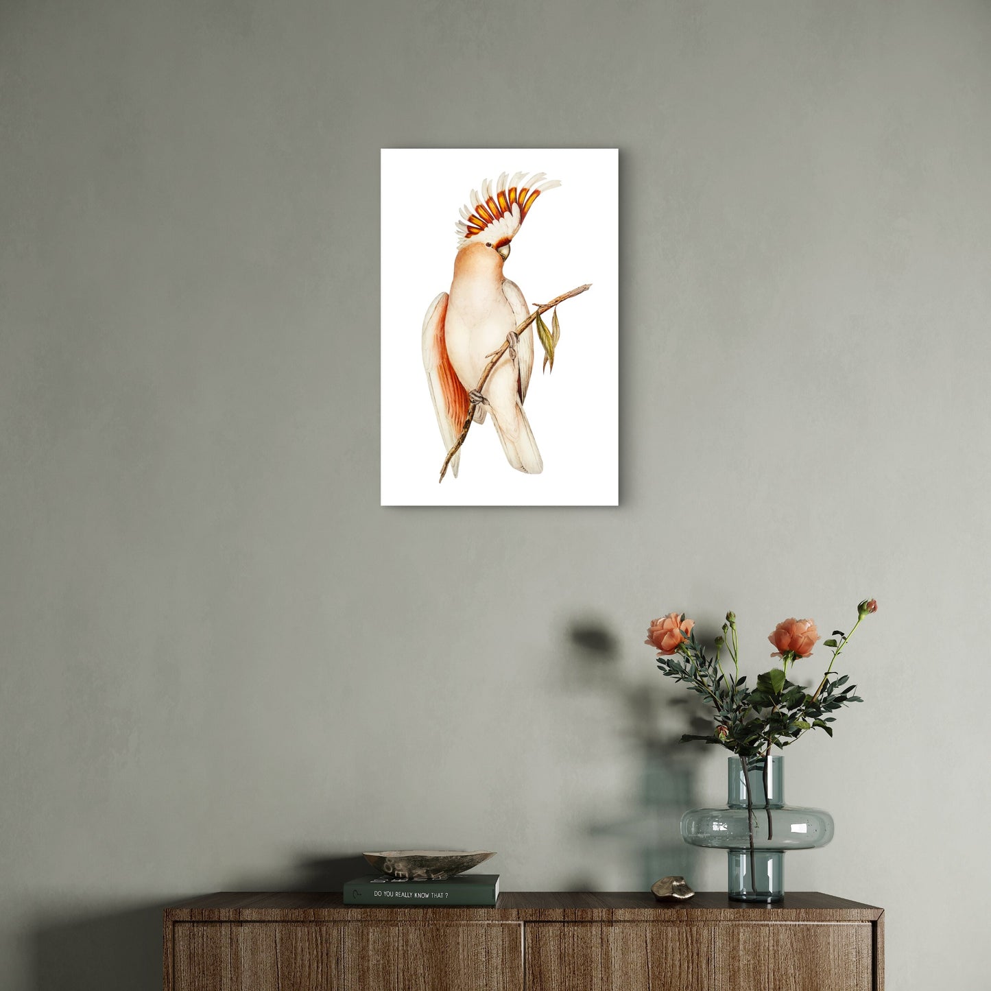 Illustration of a Pink Cockatoo Perched on a Branch 40x60cm Metal Print Ready to Hang