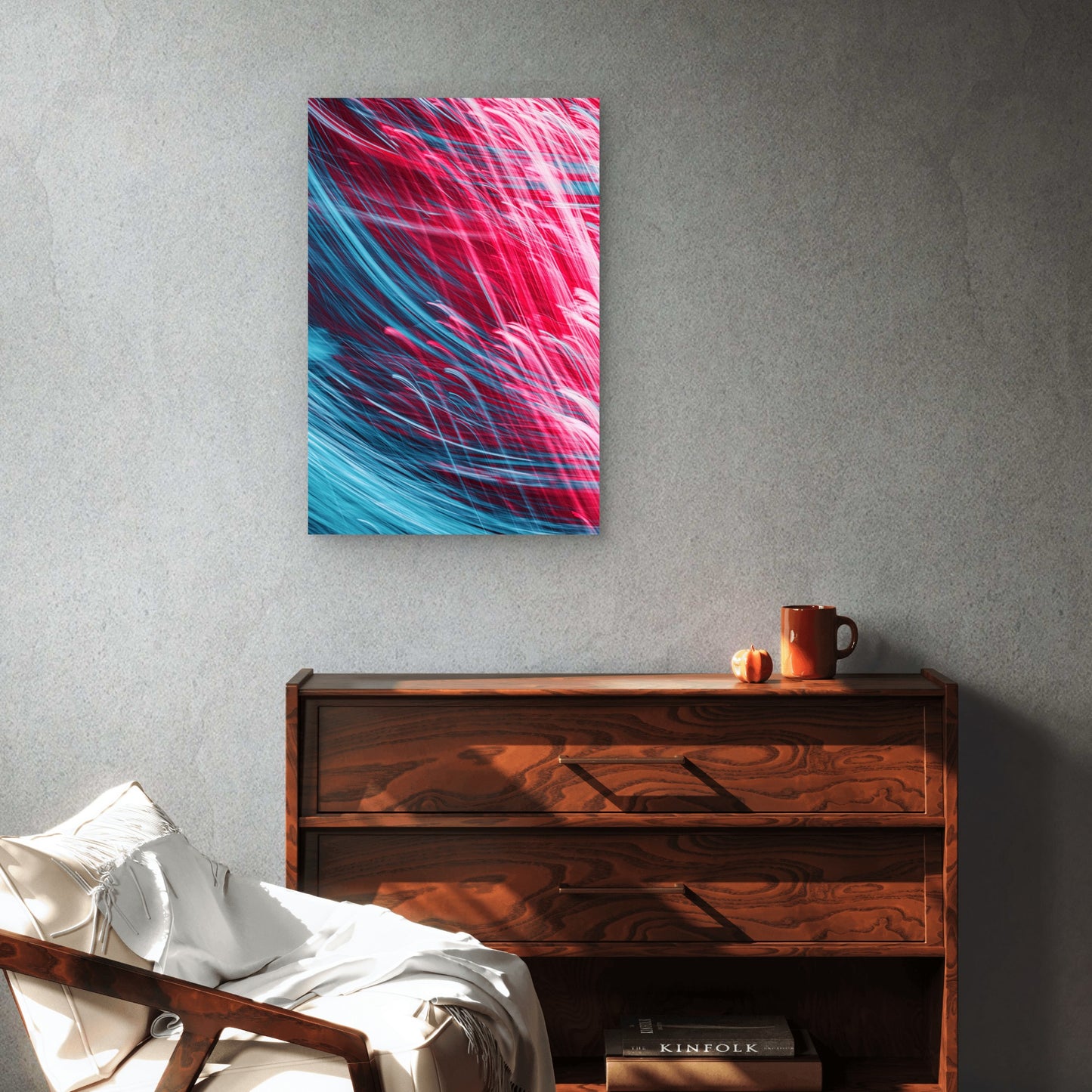 Abstract Red and Blue Light Streaks 60x90cm Metal Print Ready to Hang