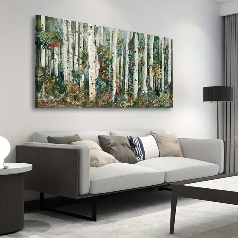 Blooming Birch Forest Nature Trees Wall Art canvas office home room framed 120x60cm - Bella Home Decor