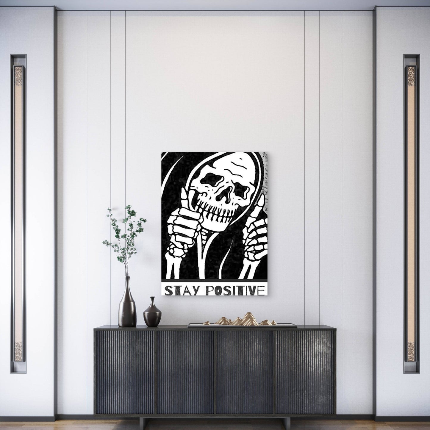 Stay Positive Skull Sign Metal Print Ready to Hang - Bella Home Decor