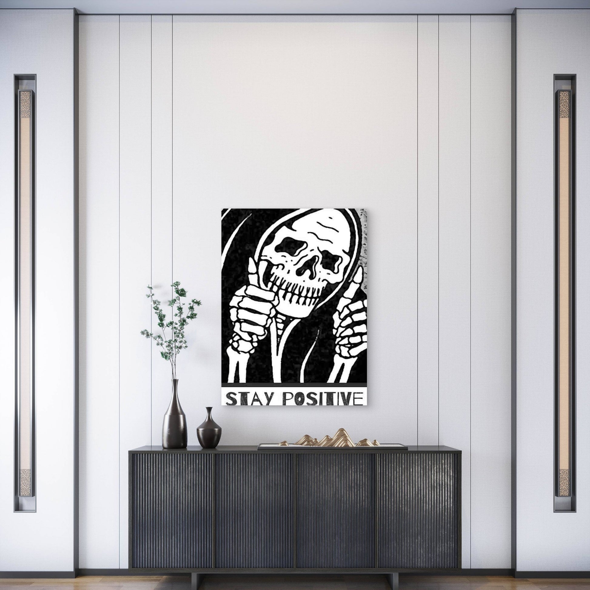 Stay Positive Skull Sign Metal Print Ready to Hang - Bella Home Decor