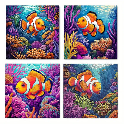 4pcsVibrant Clownfish  Wall Art Canvas Framed
