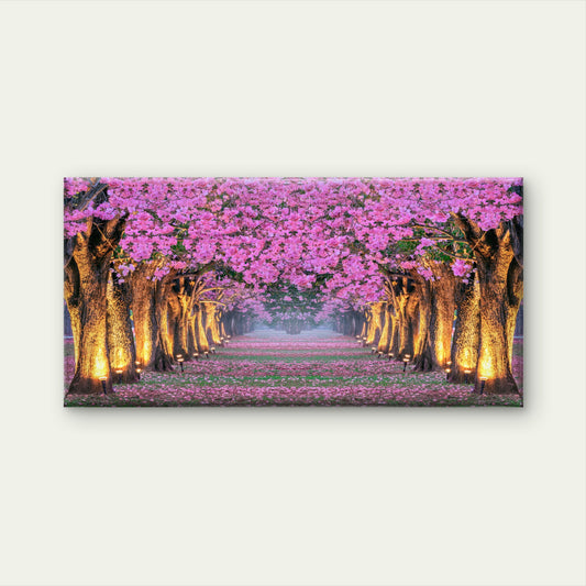 Pink Blossom Tree Road Wall Art Canvas Office Home Room Framed 120x60cm
