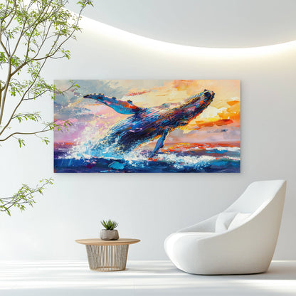 Whale Breaching At Sunset Wall Art Canvas Office Home Room Framed 120x60cm - Bella Home Decor