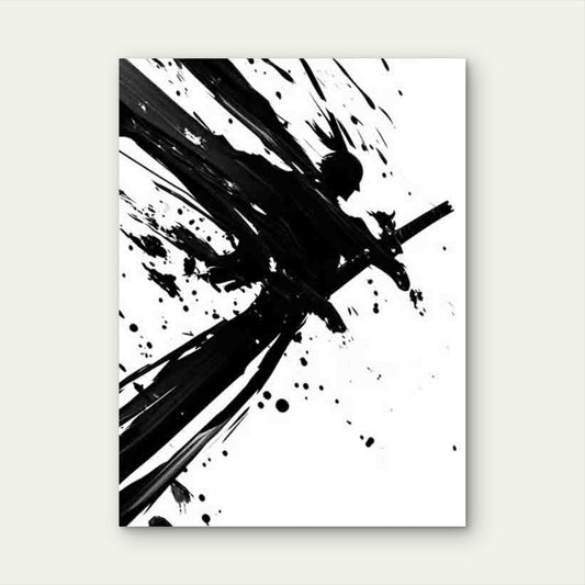 Samurai Warrior Black Ink Splatter Abstract 60x90cm Metal Print Ready to Hang