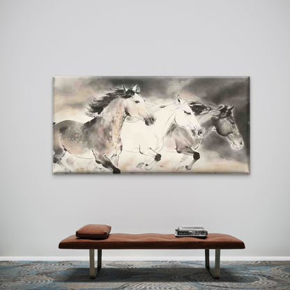 Minimalist Galloping Horses Wall Art Canvas Office Home Room Framed 120x60cm