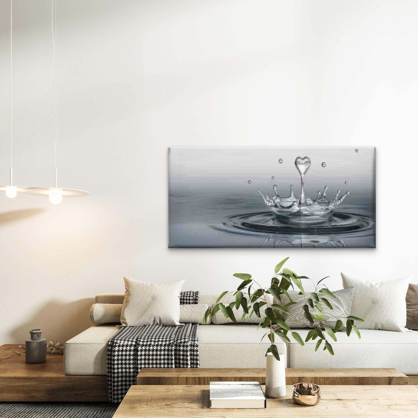 Water Splashes with Heart-Shape Wall Art Canvas Office Home Room Framed 120x60cm - Bella Home Decor
