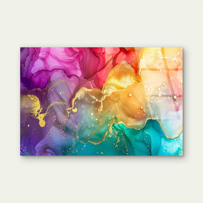 Abstract Gold Teal Purple Pink Swirl Acrylic Glass Printing Wall Art Australian Made Quality