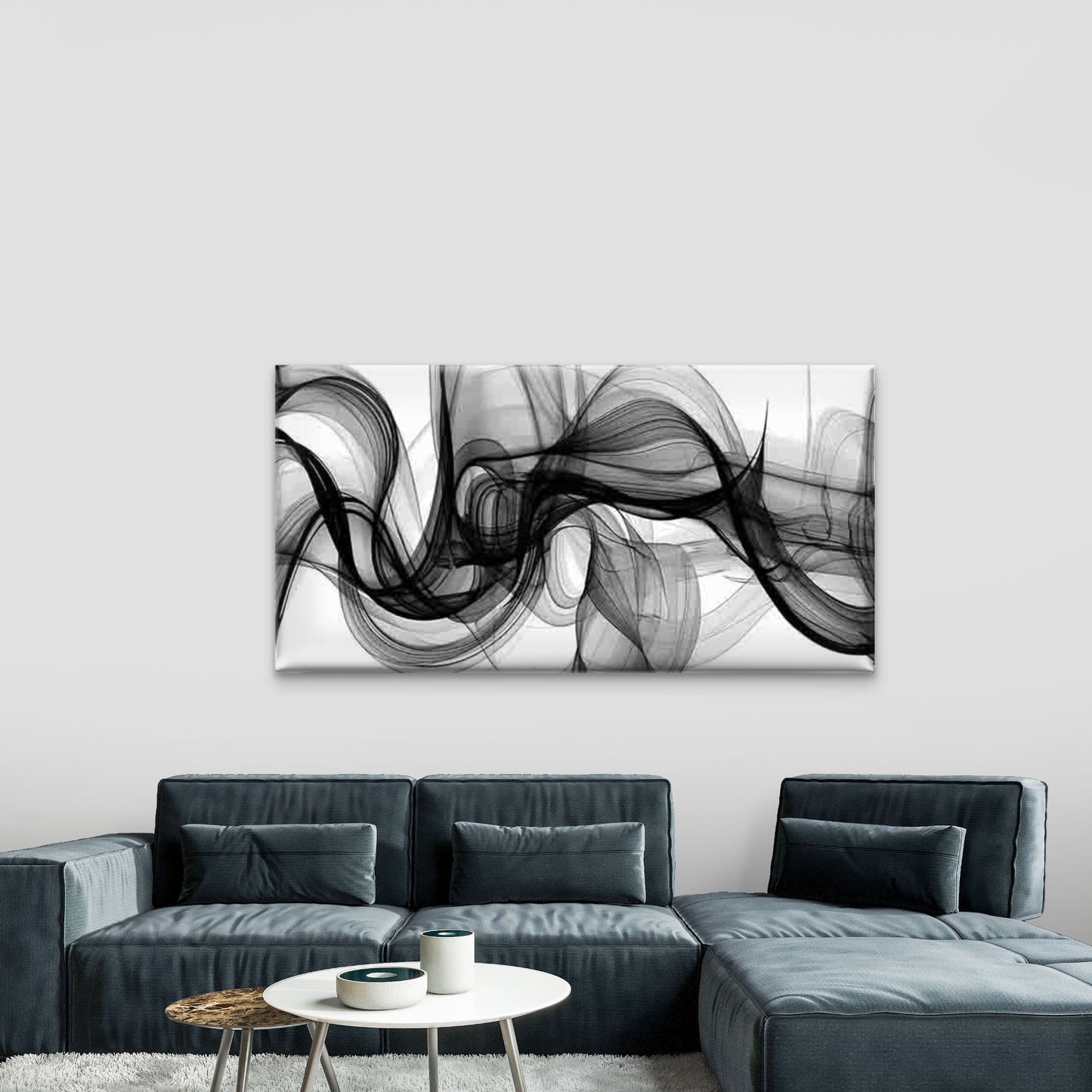 Abstract Black Smoke Wall Art Canvas Office Home Room Framed 120x60cm - Bella Home Decor