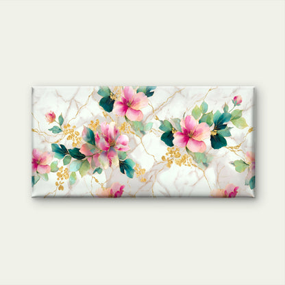 Pink Floral Gold Veins Marble Pattern Wall Art Canvas Office Home Room Framed 120x60cm