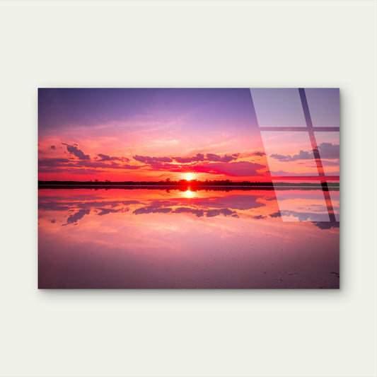 Vibrant Sunset Reflection Over Pink Lake In Dimboola, Australia Acrylic Glass Printing Wall Art Australian Made