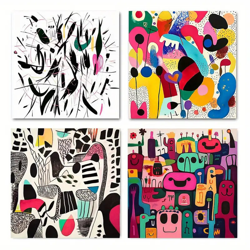 4pcs Colorful Graffiti Designs Wall Art Canvas Framed