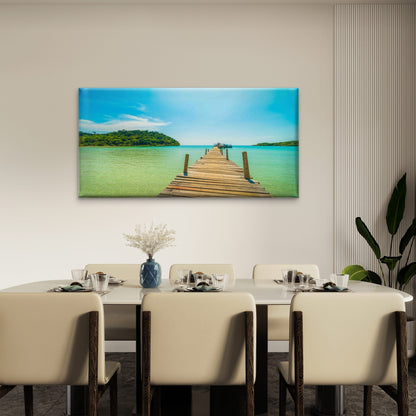 Wooden Pier Bridge With TropicalWall Art Canvas Office Home Room Framed 120x60cm