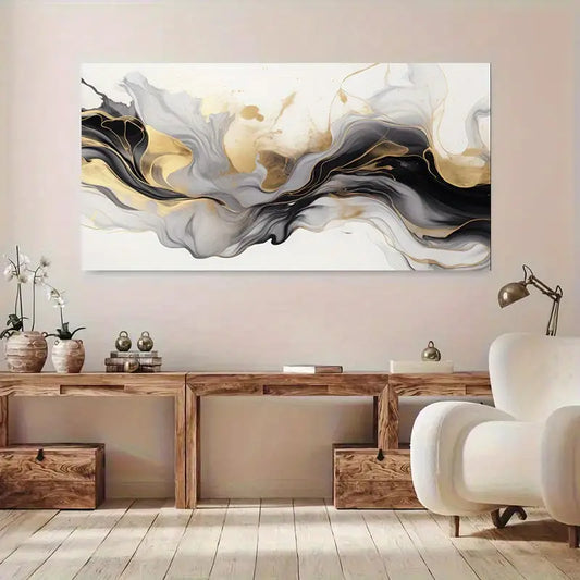 Modern Abstract Black Marble Wall Art wall canvas office home room framed 120x60cm