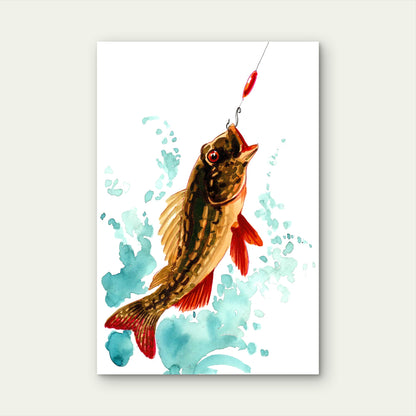 Fish Biting a Fishing Hook 60x90cm Metal Print Ready to Hang