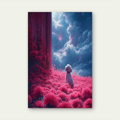 The Pink Path with A Cute Dog 60x90cm Metal Print Ready to Hang