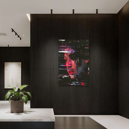 Noisy Glitched Face Glitch Portrait 40x60cm Metal Print Ready to Hang - Bella Home Decor