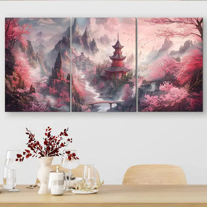 3pcs Pink Cherry Blossoms Metal Print Ready to Hang Art
