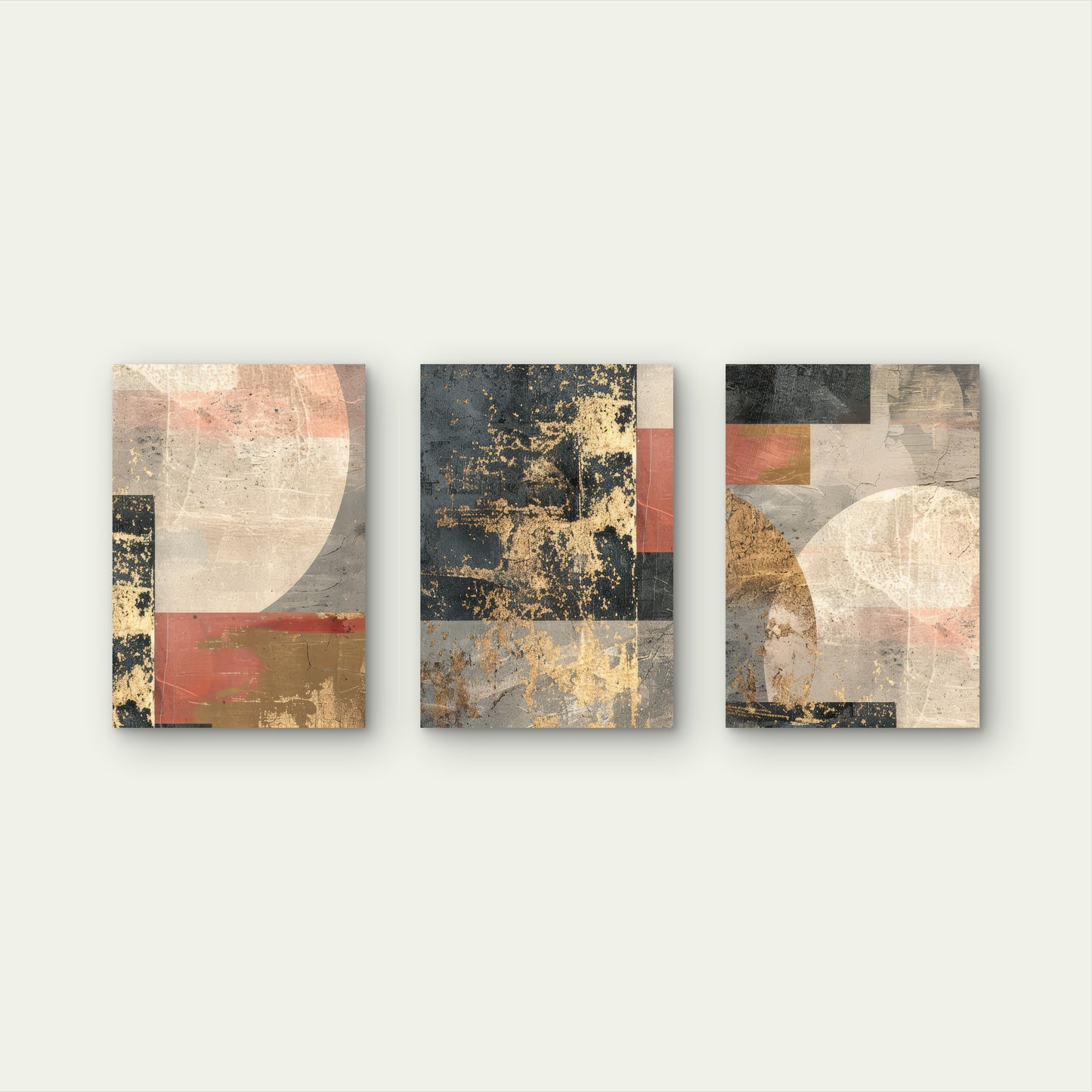 3pcs Abstract Dark Gray Red Gold Block Shapes Wall Art Set Canvas Framed 40x60cm - High Quality Print 100% Australian Made Wall Canvas Ready to Hang