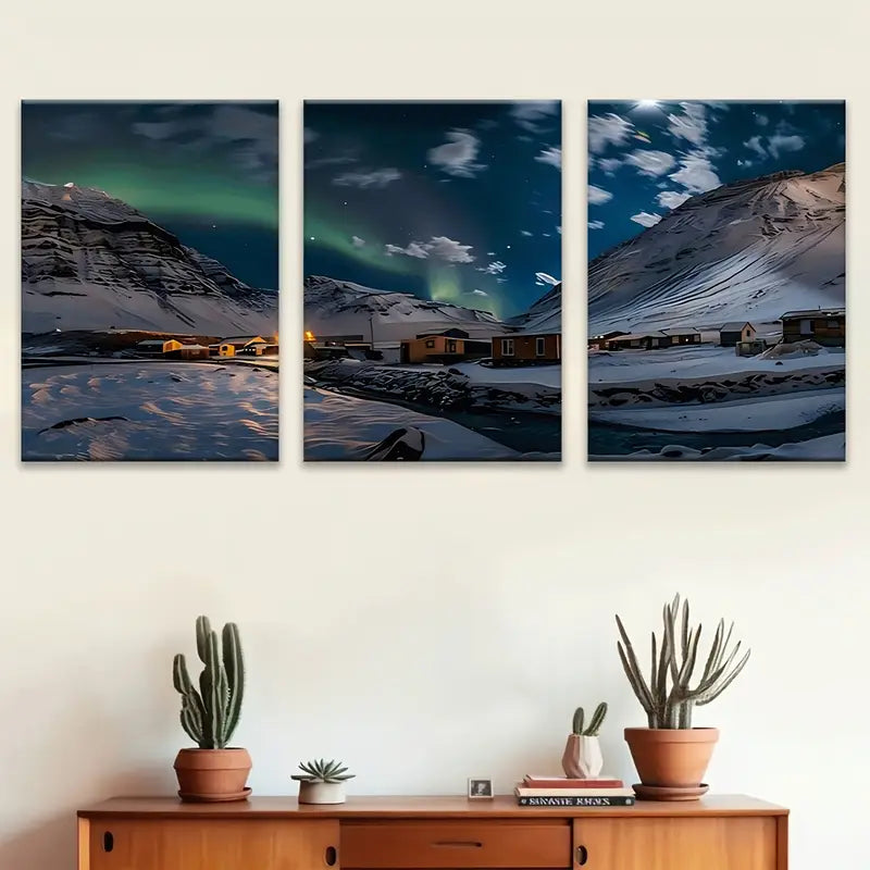 3pcs Lights Svalbard Canvas Metal Print Ready to Hang Art