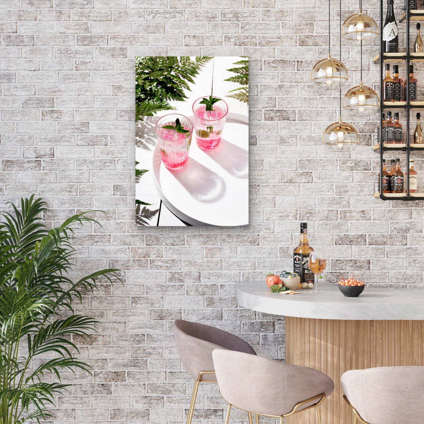 Two Pink Cocktails Garnished with Mint 40x60cm Metal Print Ready to Hang