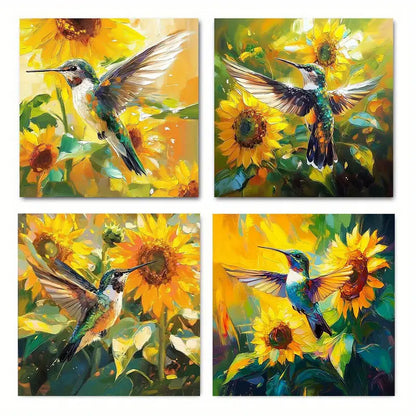 4pcs  Hummingbird and Sunflower  HS  Wall Art Canvas Framed