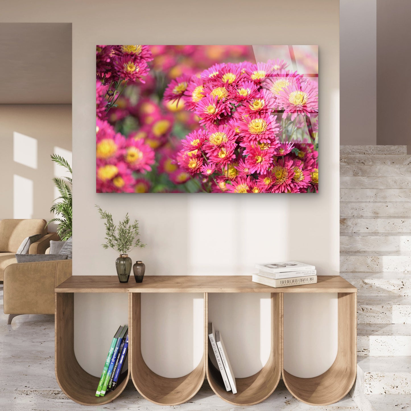 Pink Chrysanthemum Hardy Mums Flower   Acrylic  Glass Printing Wall Art Australian Made Quality