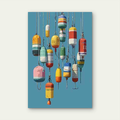 Colorful Buoys Hanging Together 60x90cm Metal Print Ready to Hang