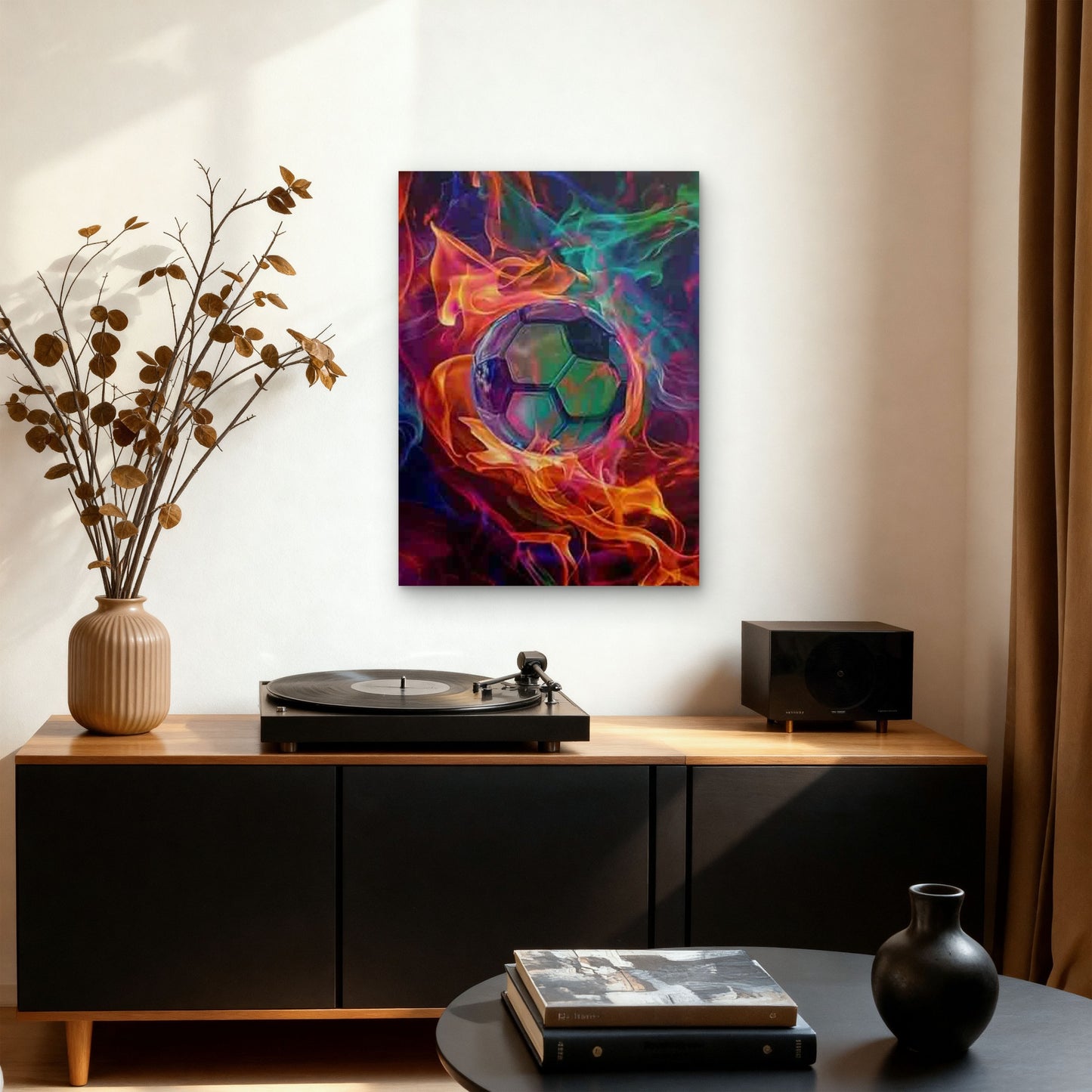 Soccer Ball - Modern Flaming Soccer Metal Print Ready to Hang - Bella Home Decor