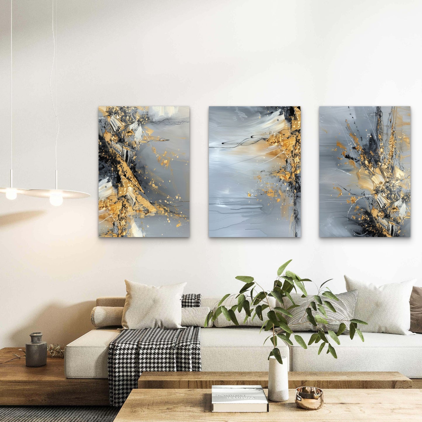 3pcs Modern Gold Grey Black Abstract  Wall Art Set Canvas Framed 60x90cm - High Quality Print 100% Australian Made Wall Canvas Ready to Hang