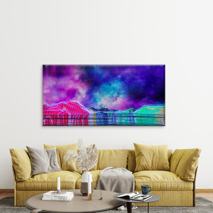 Landscape With Neon Mountains Wall Art Canvas Office Home Room Framed 120x60cm - Bella Home Decor