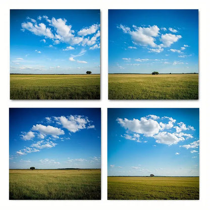4pcs Serene Sky & Wheat Field  Wall Art Canvas Framed