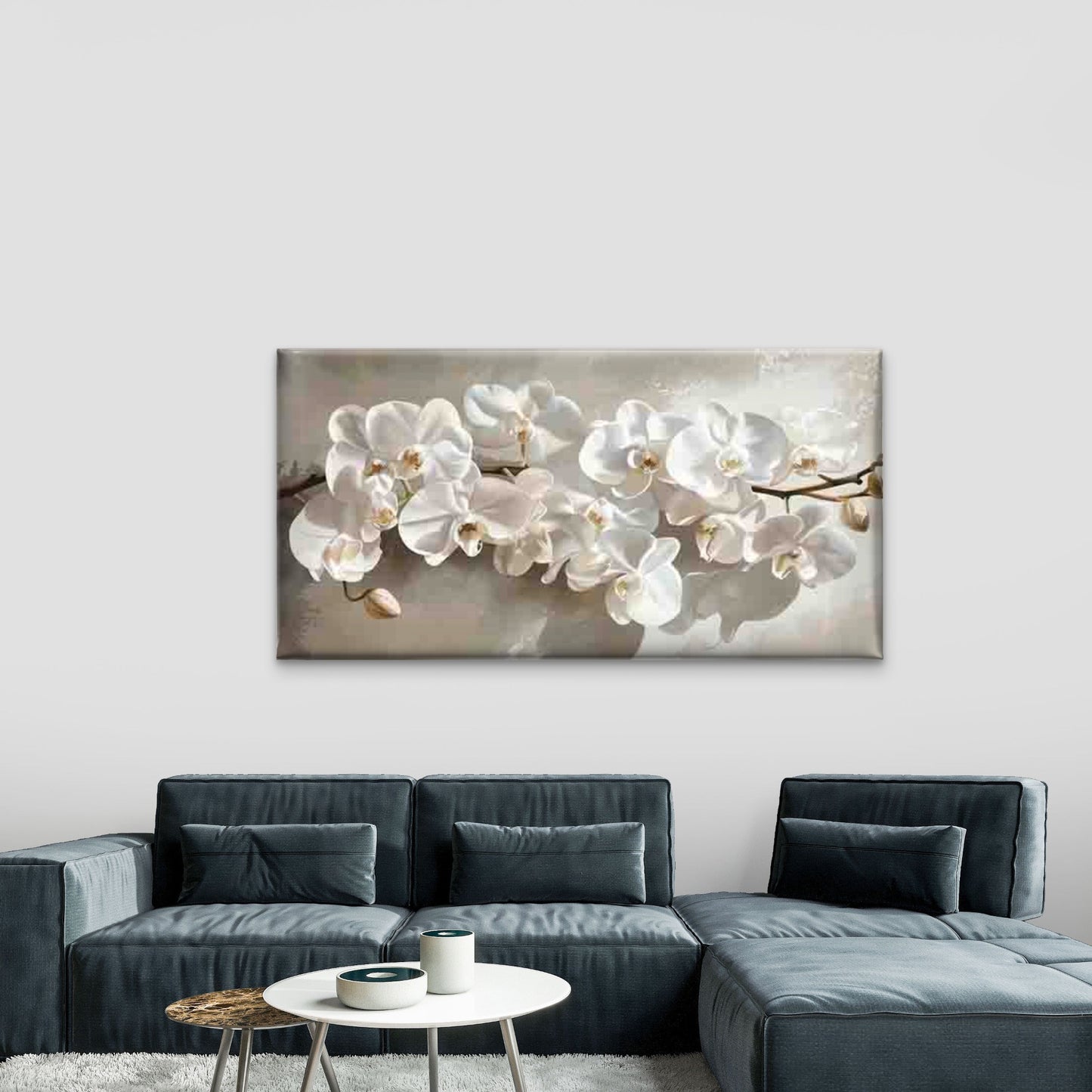 Elegant Minimalist White Flower Wall Art Canvas Office Home Room Framed 120x60cm - Bella Home Decor