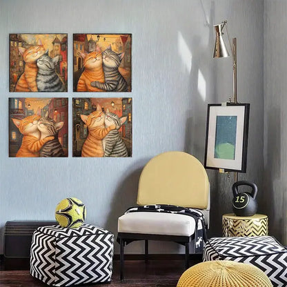 4pcs Charming Retro Cat Canvas Art Prints VF    Wall Art Canvas Framed