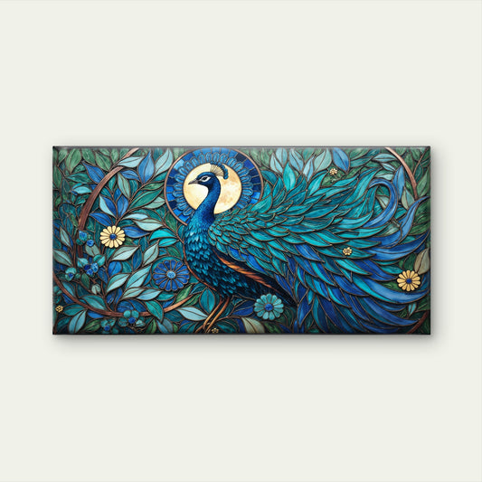 Majestic Peacock Stained Glass Wall Art Canvas Office Home Room Framed 120x60cm