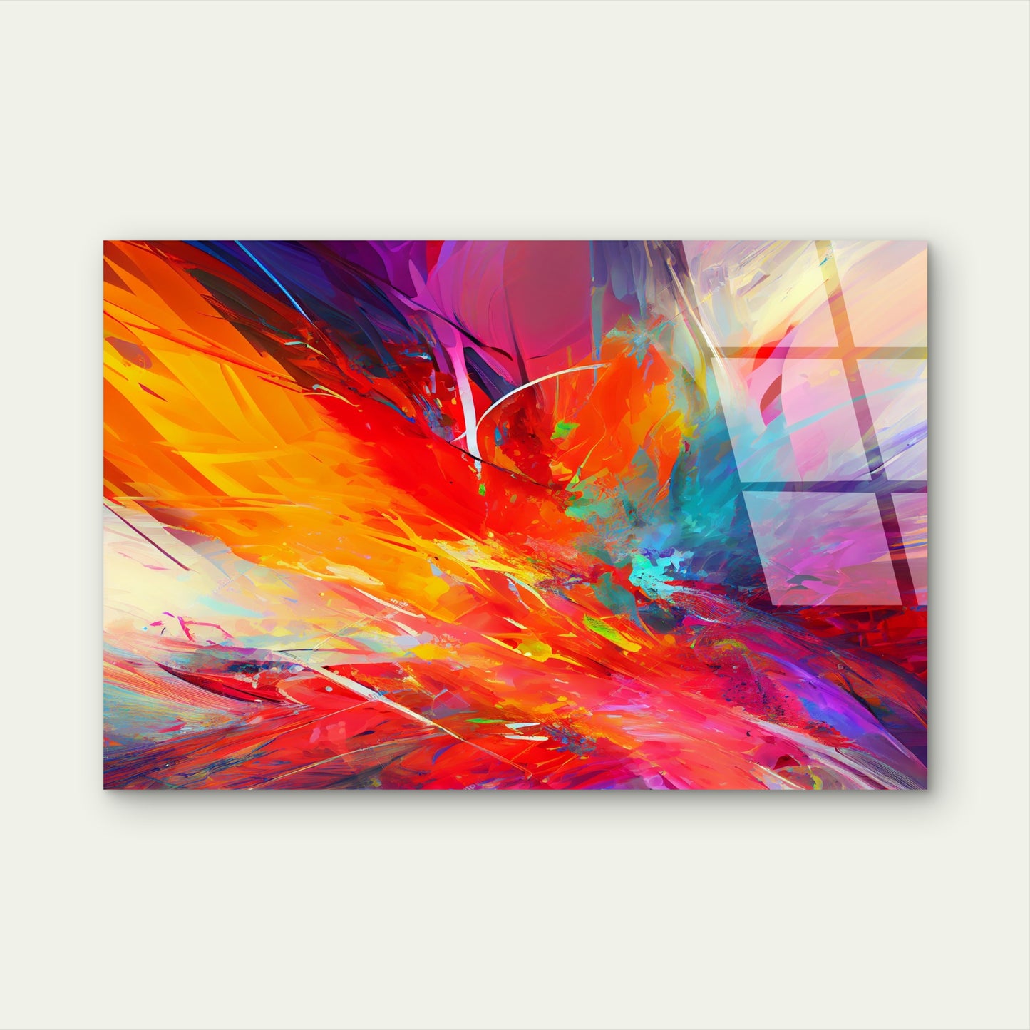 Bright Red Orange Splash Vibrant Stroke   Acrylic Glass Printing Wall Art Australian Made Quality