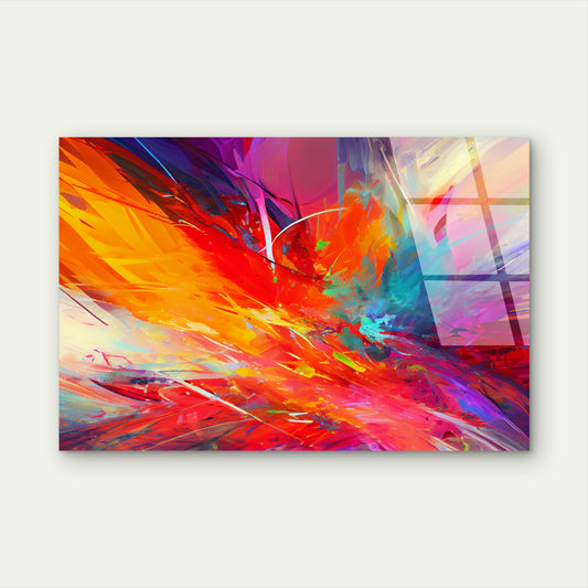 Bright Red Orange Splash Vibrant Stroke Acrylic Glass Printing Wall Art Australian Made Quality