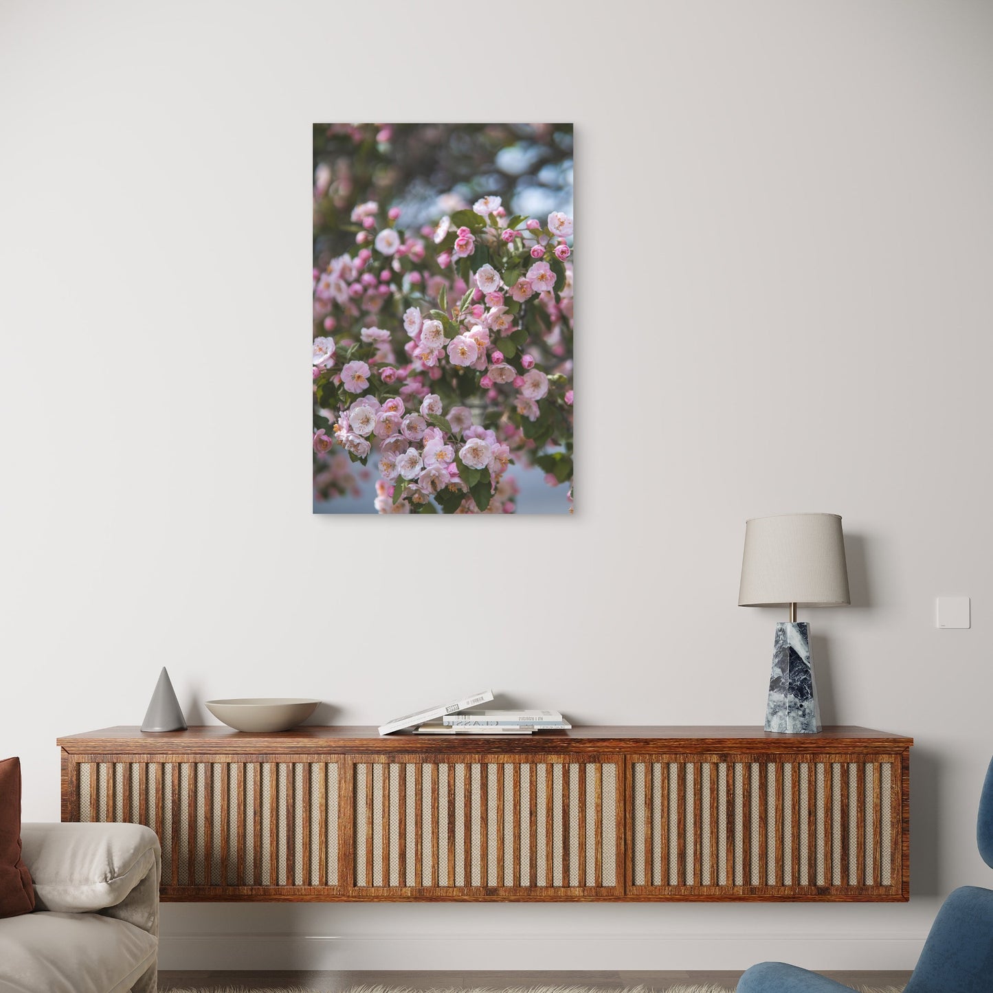 Pink Crabapple Floral Blossoms 40x60cm Metal Print Ready to Hang