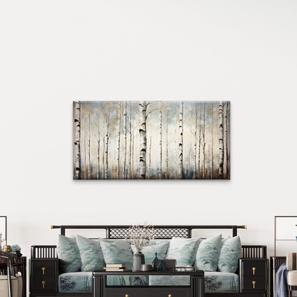 Modern Silver Birch Woods Painting Wall Art Canvas Office Home Framed 120x60cm