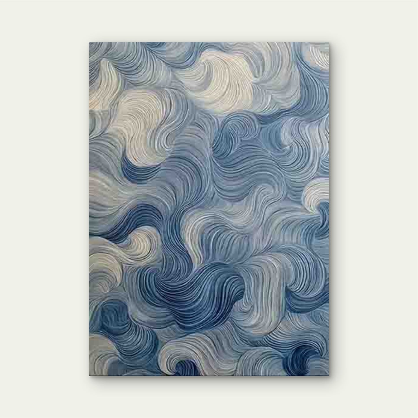 Abstract Blue White Wave Pattern 60x90cm Metal Print Ready to Hang - Bella Home Decor