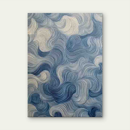 Abstract Blue White Wave Pattern 60x90cm Metal Print Ready to Hang - Bella Home Decor