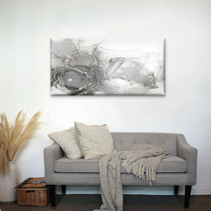 Monochrome Fluid Wave Painting Wall Art Canvas Office Home Framed 120x60cm