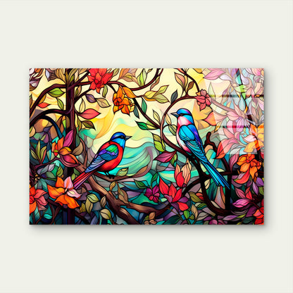 Stained Glass Style Birds Acrylic Glass Printing Wall Art Australian Made Quality